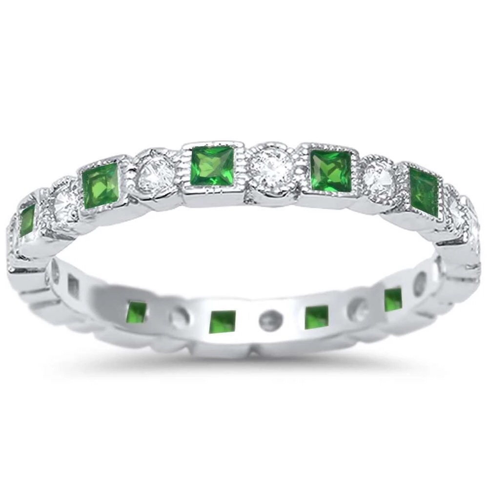 Sterling Silver Emerald Stackable Eternity Ring